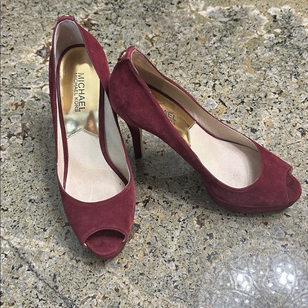 Michael Kors Wine Suede Peep Toe Heels